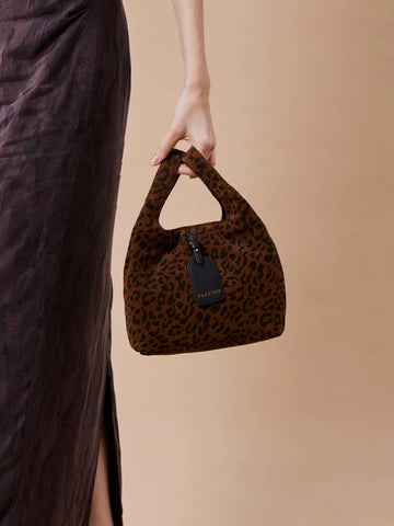 PAZZION, Sable Suede Leopard-Print Bag, Brown